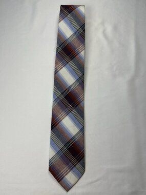 Rooster Classic Cotton Plaid Men's Tie in Blue, Brown & White